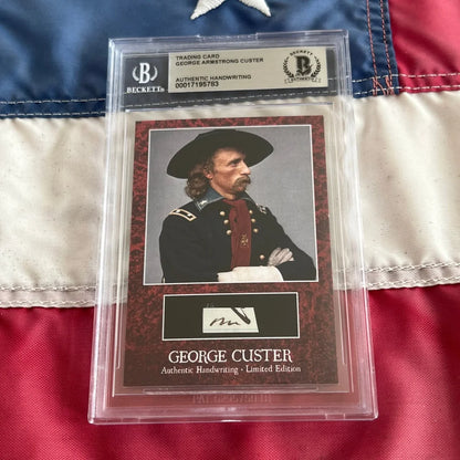 Limited edition George Custer trading card with authentic Custer words in clear casing