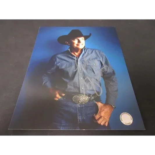 George Strait signed 8x10 photo in cowboy hat denim with certificate