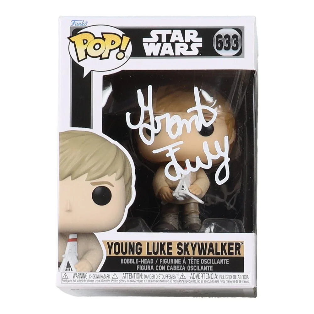 Autographed Funko Pop vinyl figure of Young Luke Skywalker signed by Grant Feely