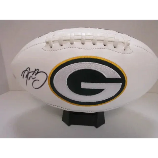 White Green Bay Packers signed autographed football with logo and black autograph for collectors