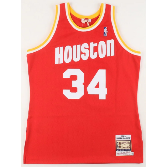 Authentic Hakeem Olajuwon Red Rockets jersey with Fanatics hologram and signature
