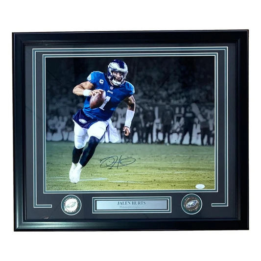 Framed autographed Jalen Hurts Eagles photo with PSA Authentication for fans