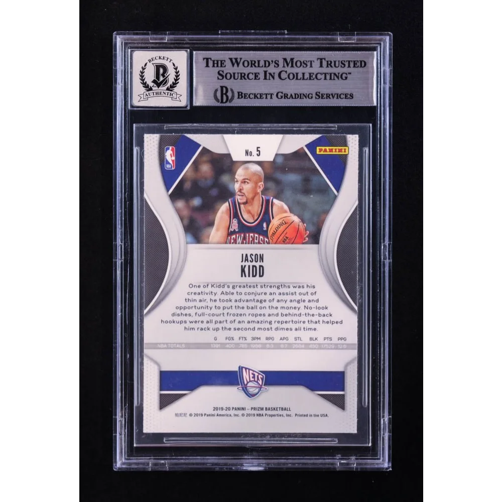 Graded Jason Kidd basketball card in protective slab from Authentic Jason Kidd Signed Basketball Card BGS Graded HOF Legend
