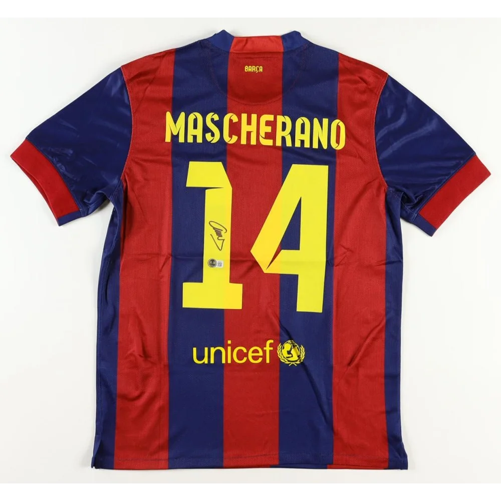 Javier Mascherano signed FC Barcelona home jersey with autograph and Beckett certification