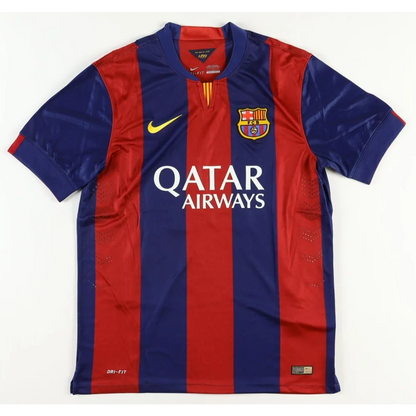 Striped red and blue Javier Mascherano signed FC Barcelona jersey for football fans