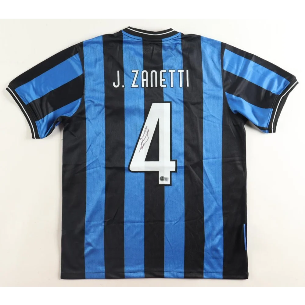 Blue and black striped Inter Milan jersey signed by Javier Zanetti with Beckett COA