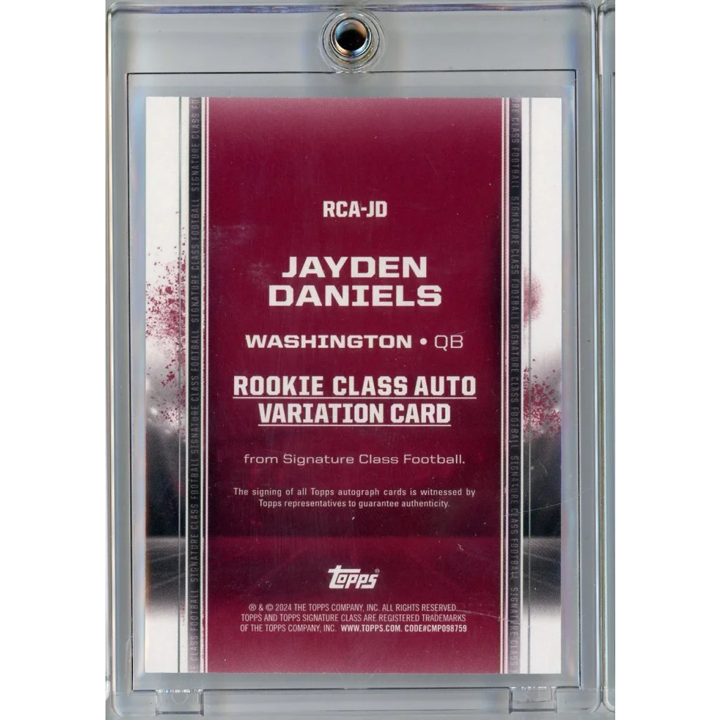 Authentic Jayden Daniels Rookie Auto Variation Card with COA showing Topps rookie class auto