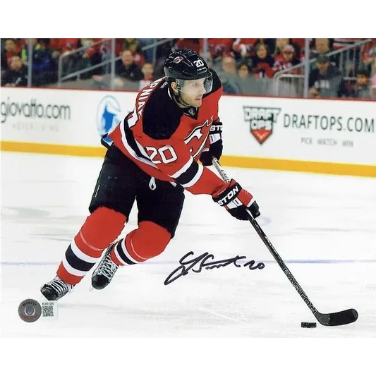 Autographed hockey puck with QR code for Authentic Jersey Devils Autographed Puck product
