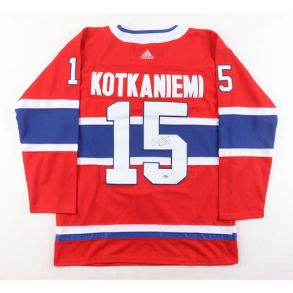 Red Jesperi Kotkaniemi Canadiens jersey with signature and number 15 for sale