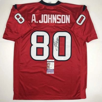 Red A Johnson 80 football jersey with signature and authentication for professional sports fans