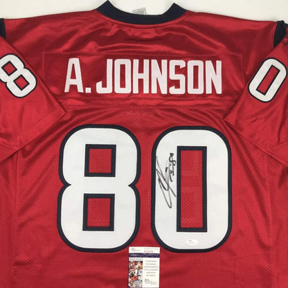 Red custom jersey with number 80 and signature from a professional sports athlete