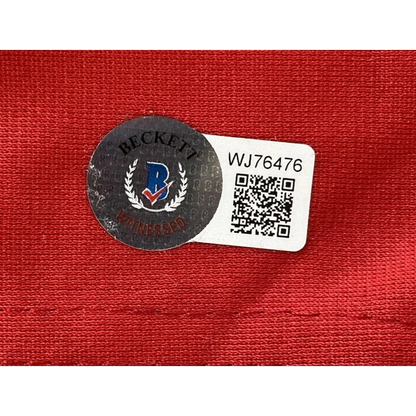 Beckett Witnessed authentication sticker with QR code on Authentic Jon Jones MMA trunks