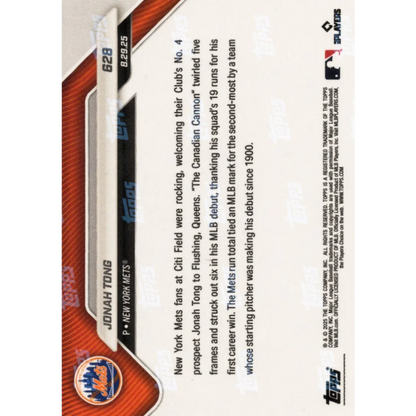 Authentic 2015 Topps Jonah Tung New York Mets baseball card