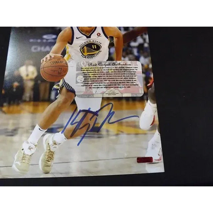 Authentic Klay Thompson autographed 8x10 Warriors photo of him dribbling basketball