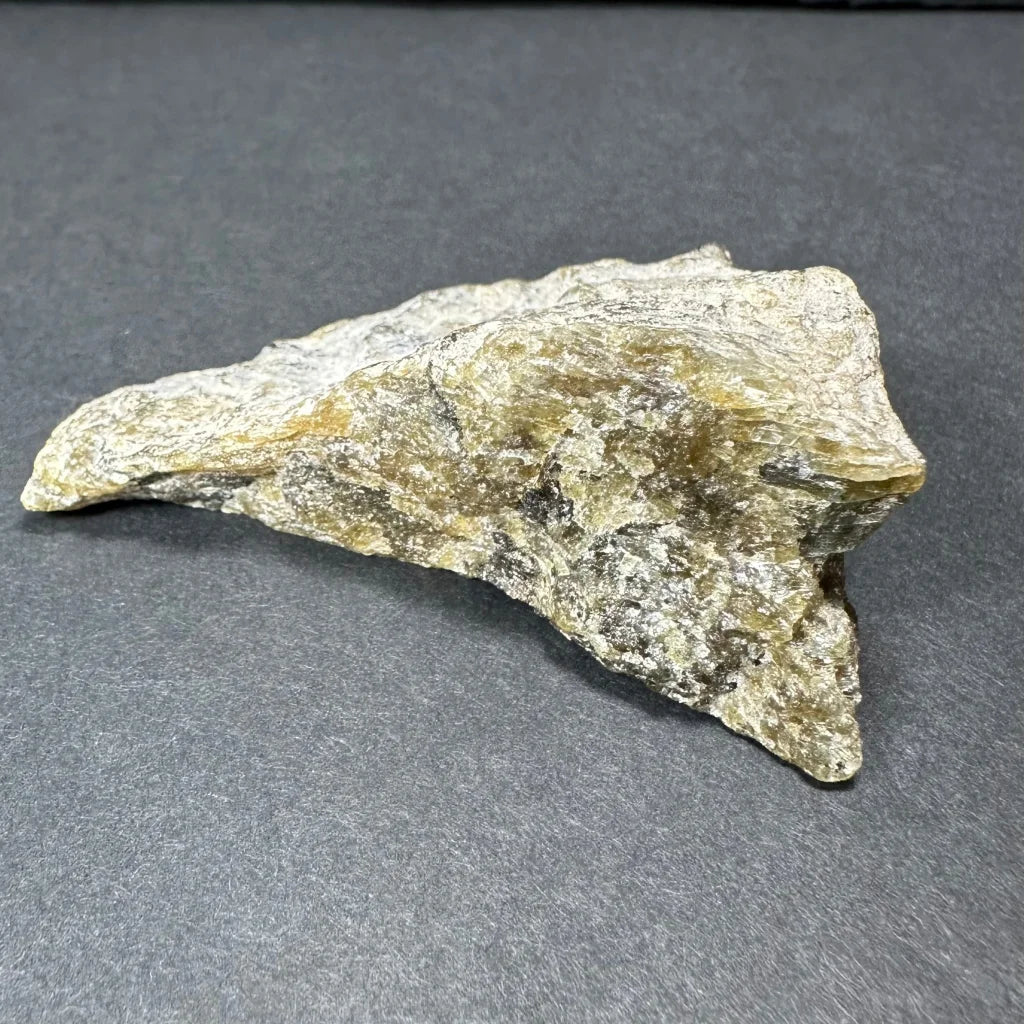 Rough mottled greenish-yellow Madagascar labradorite crystal specimen