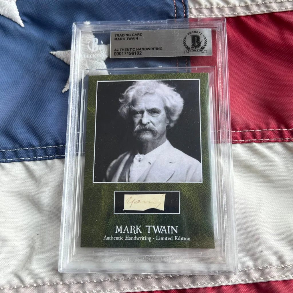 1980s vintage authentic Mark Twain trading card in graded collection sleeve