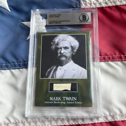 1980s vintage authentic Mark Twain trading card in graded collection sleeve