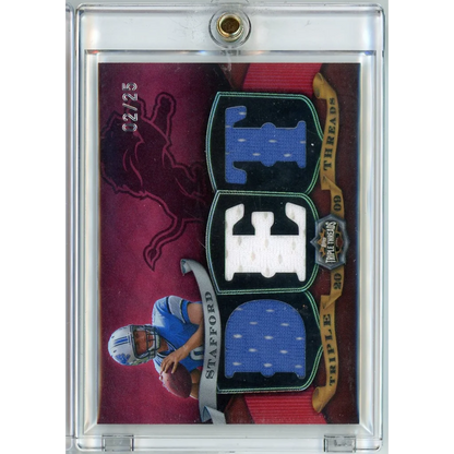 Authentic Matthew Stafford Lions Triple Threads football card with jersey patches
