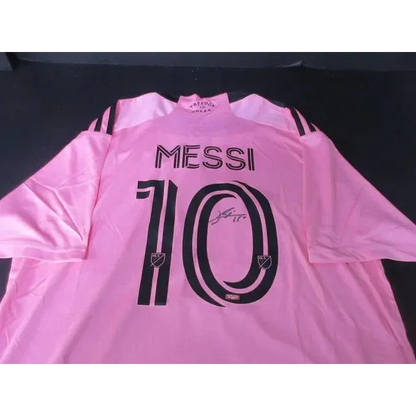 Pink Messi Inter Miami signed jersey with signature, RCA COA collectible for soccer fans