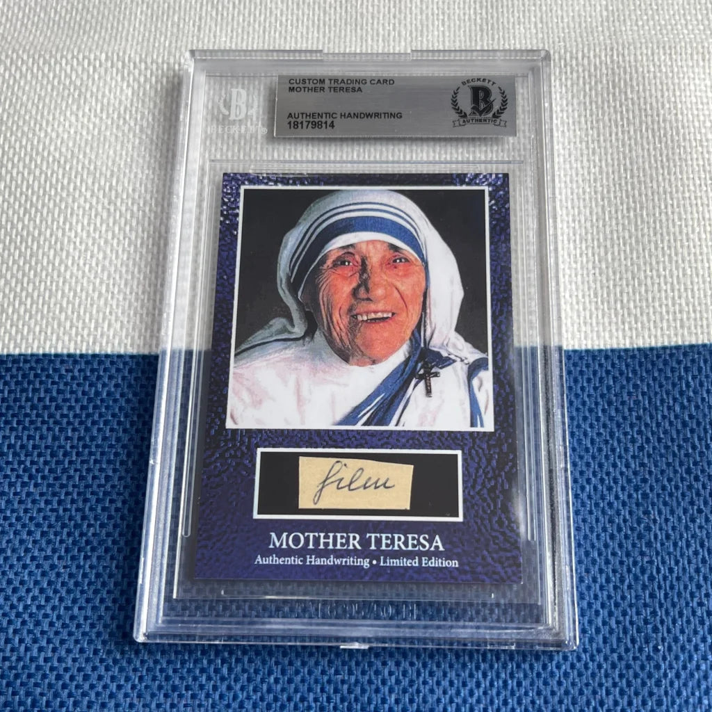 Graded Mother Teresa trading card with authentic handwritten words and Teresa words