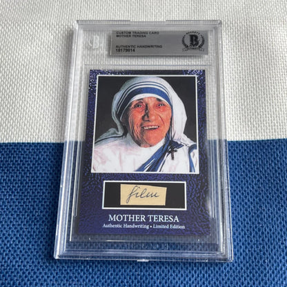 Graded Mother Teresa trading card with authentic handwritten words and Teresa words