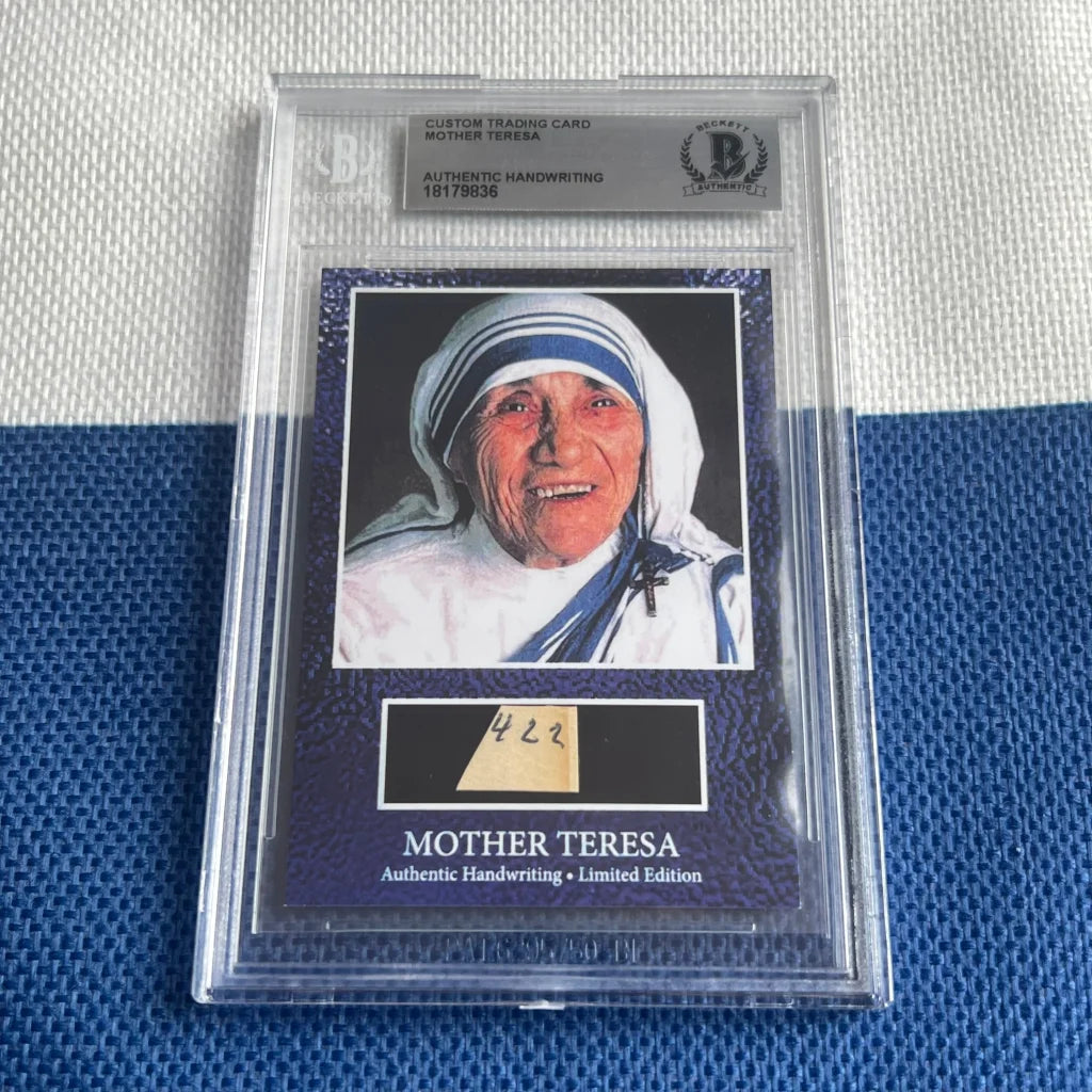 Graded Mother Teresa trading card with authentic handwritten Teresa words