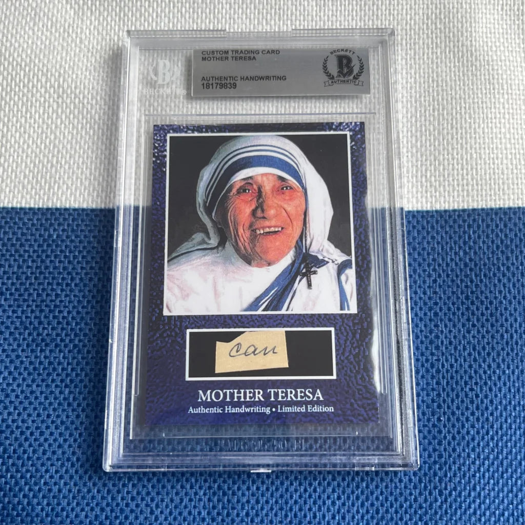 Encased Mother Teresa trading card with authentic handwritten Teresa words