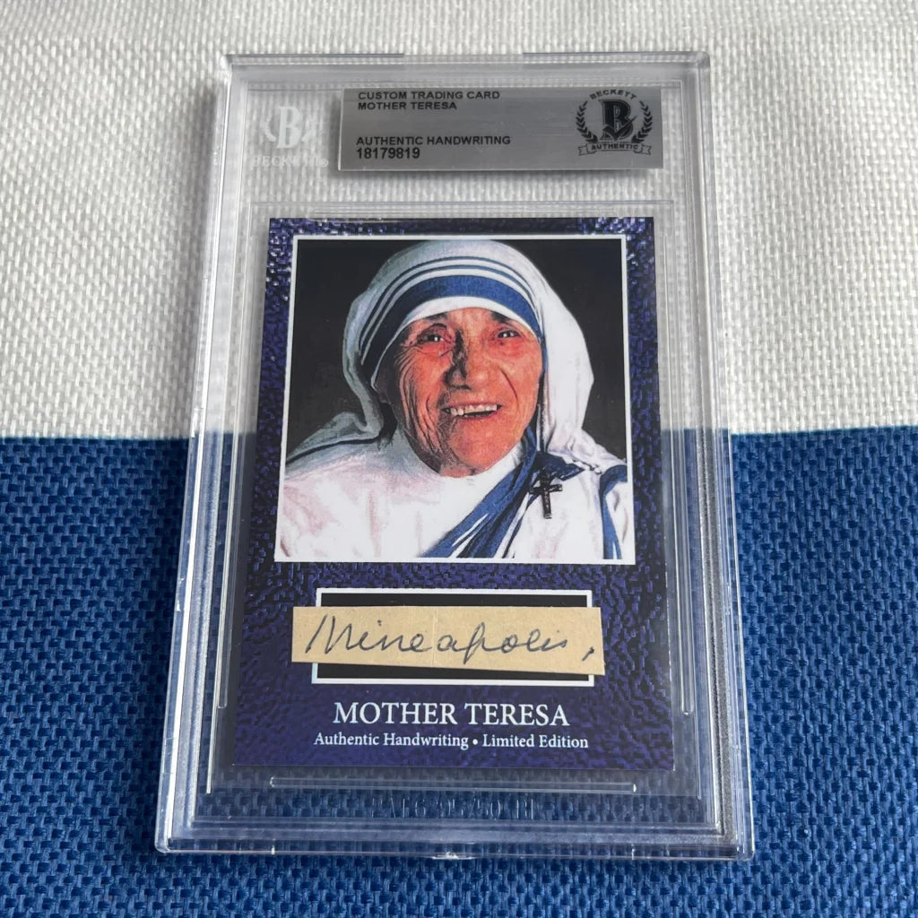 Authentic Mother Teresa handwritten word trading card with Teresa words and handwriting
