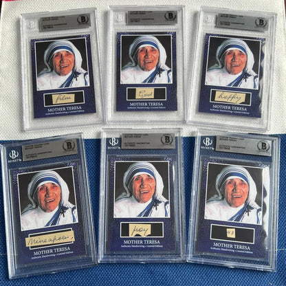 Six graded Mother Teresa handwritten word trading cards from authentic Teresa words collection