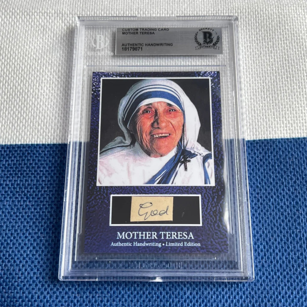 A graded Mother Teresa trading card with authentic handwritten words and Teresa words