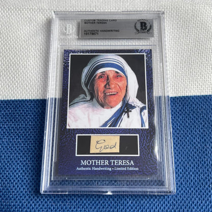 A graded Mother Teresa trading card with authentic handwritten words and Teresa words