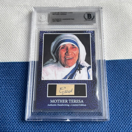 A graded Mother Teresa trading card with authentic handwritten words and Teresa words