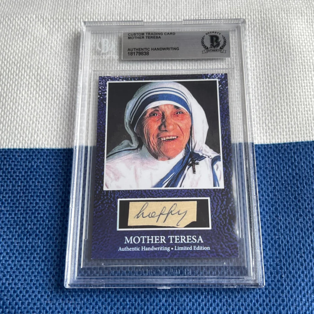 Authentic Mother Teresa trading card with handwritten words and portrait image