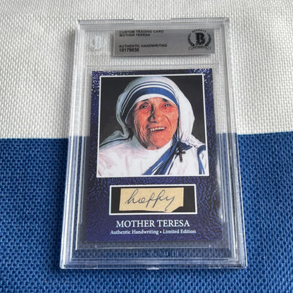Authentic Mother Teresa trading card with handwritten words and portrait image