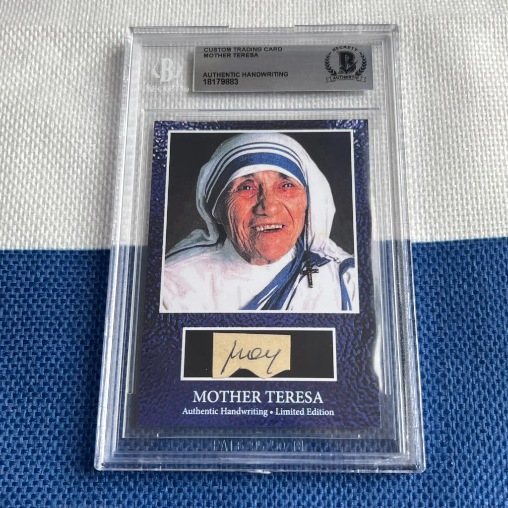 Mother Teresa trading card with authentic handwritten words and Teresa words