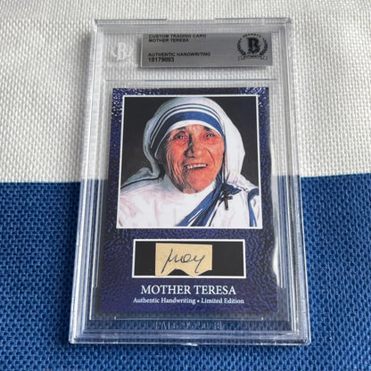 Mother Teresa trading card with authentic handwritten words and Teresa words