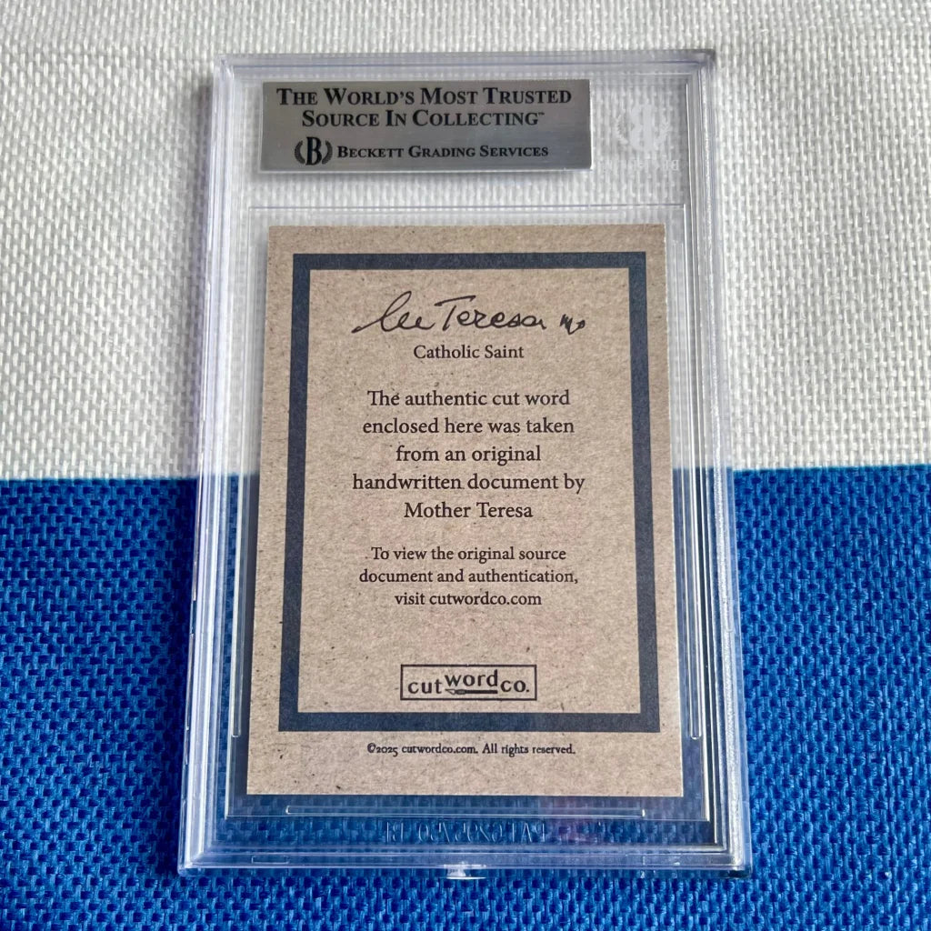 Authentic Mother Teresa handwritten word trading card featuring Teresa words collectible