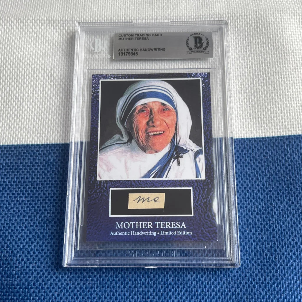 Beckett-graded Mother Teresa custom trading card with authentic handwritten Teresa words
