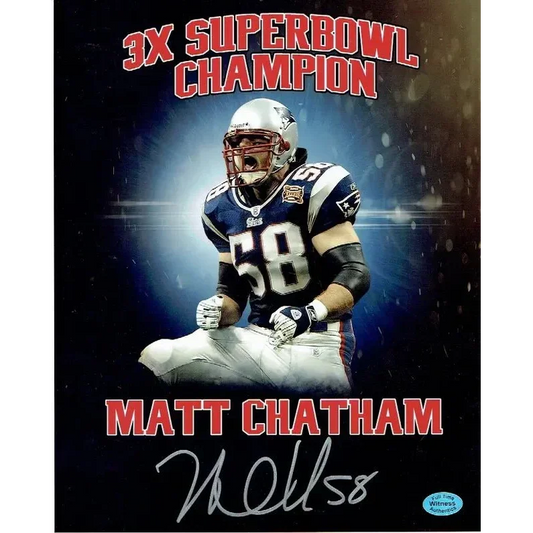 Authentic New England Patriots autographed 8x10 photo of Matt Chatham in jersey