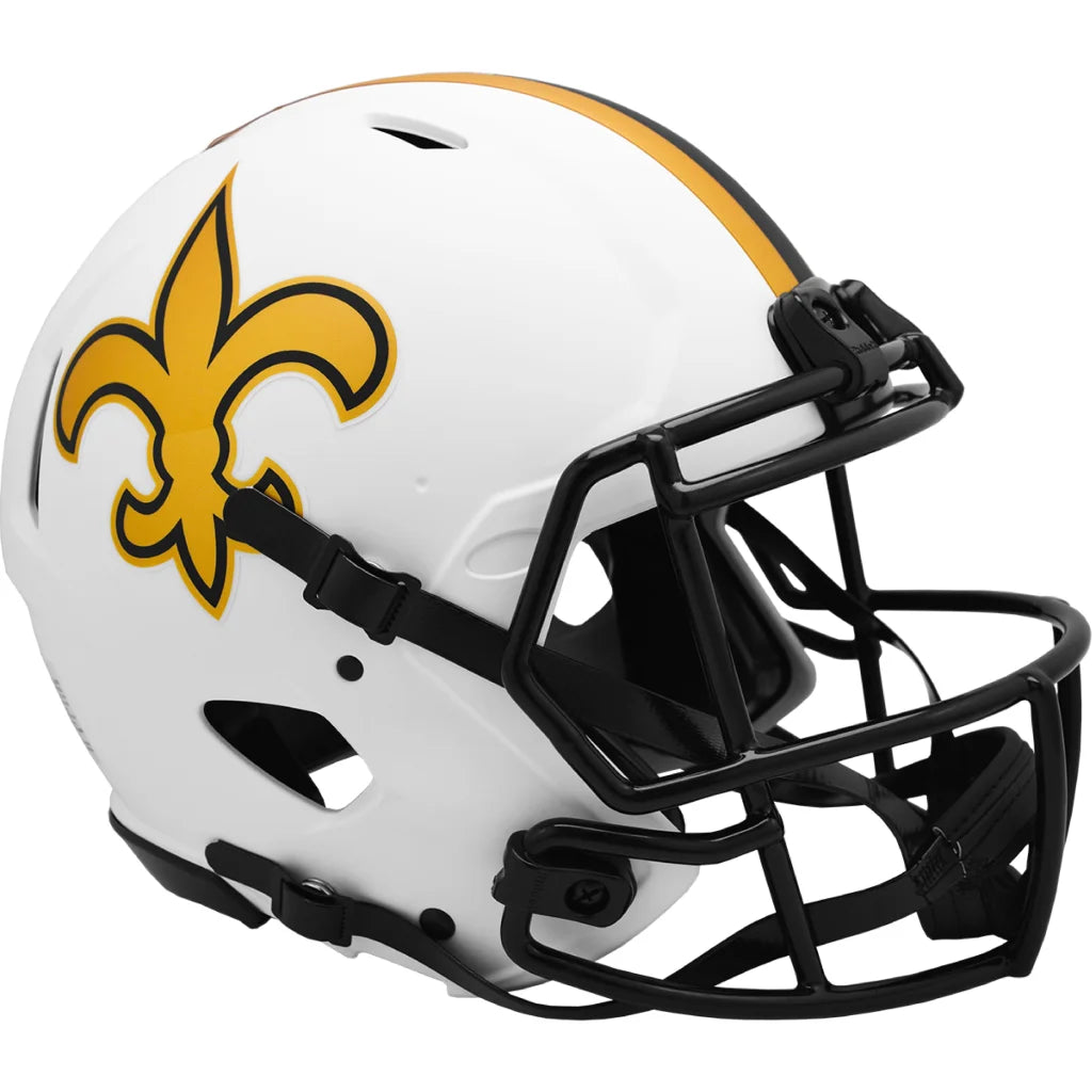 White and gold fleur-de-lis New Orleans Saints lunar helmet replica