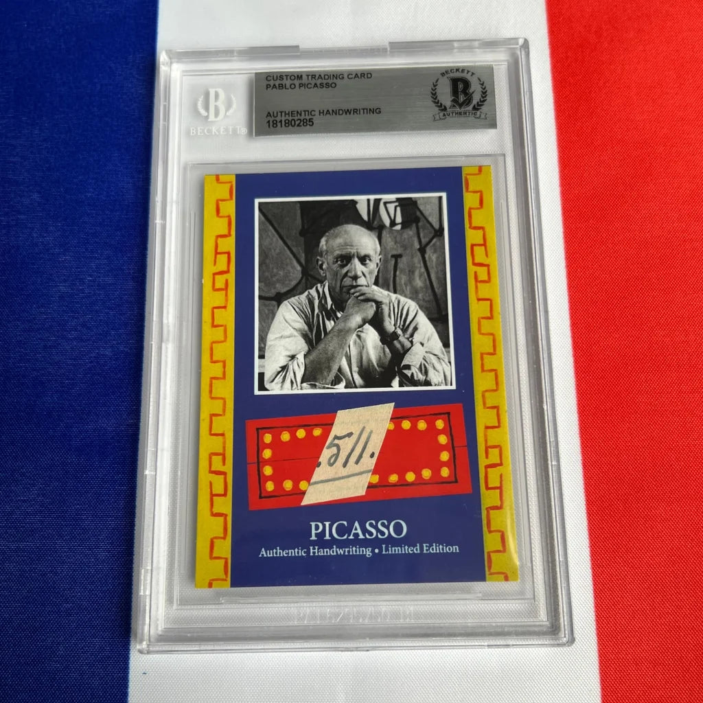 Encased Pablo Picasso custom trading card from Authentic Pablo Picasso Handwriting Collection