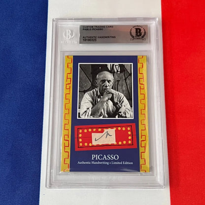 Authentic Pablo Picasso handwriting trading card with gold accents and Beckett authentication services