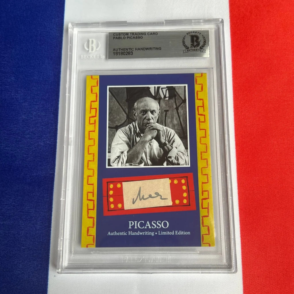 Graded trading card of Pablo Picasso with authentic handwriting from the Authentic Pablo Picasso Handwriting Trading Cards Collection
