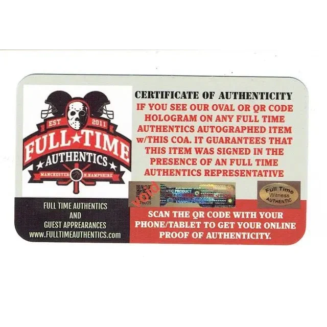Full Time Authentics Certificate of Authenticity card for england patriots autographed 8x10 photo