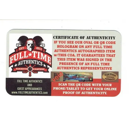 Full Time Authentics Certificate of Authenticity card for england patriots autographed 8x10 photo