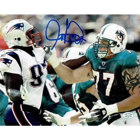 England Patriots autographed 8x10 photo of two players in action, perfect for fans