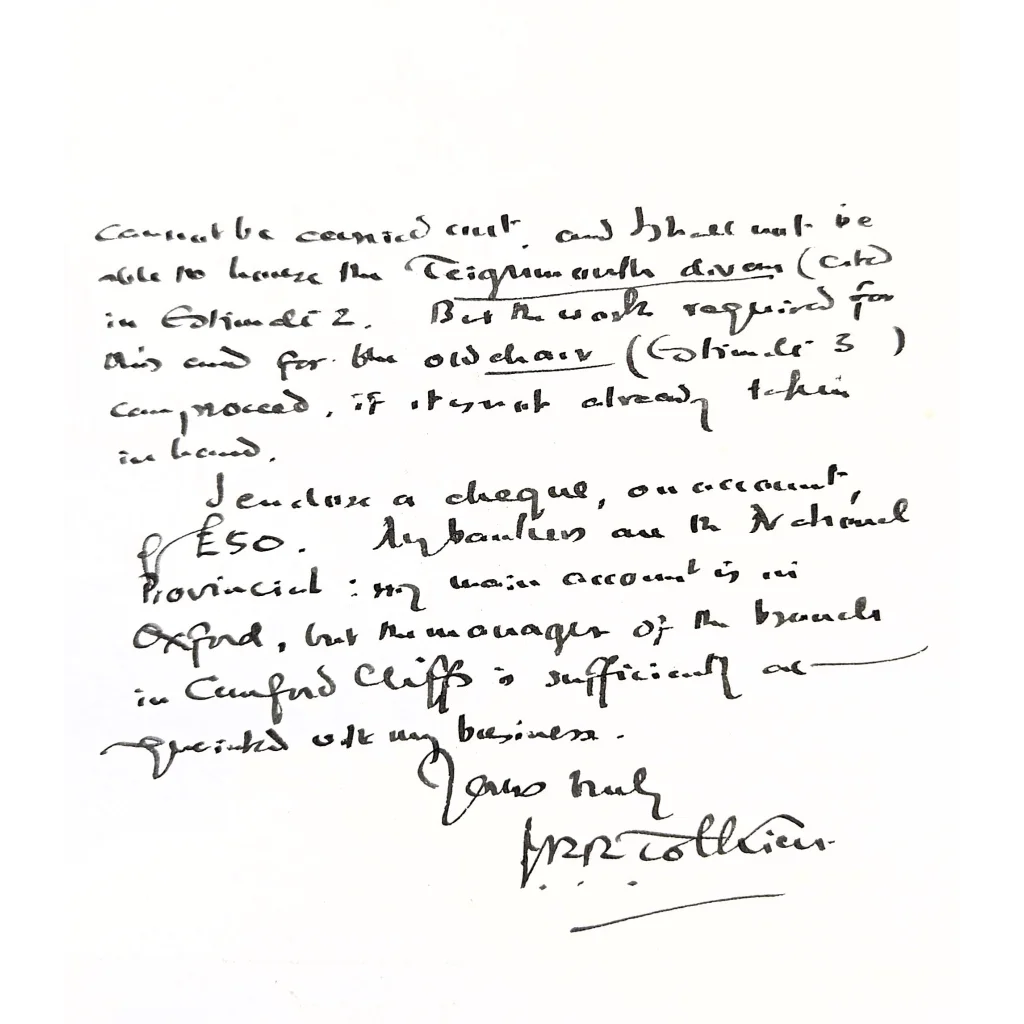 Authentic piece of Tolkiens handwritten note with signature