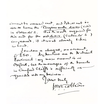 Authentic piece of Tolkiens handwritten note with signature