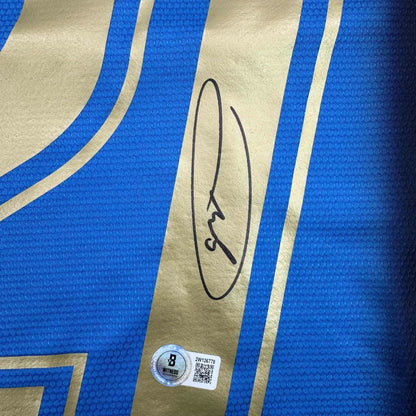 Blue and gold Pirlo 21 signed soccer jersey with autograph and authenticity sticker