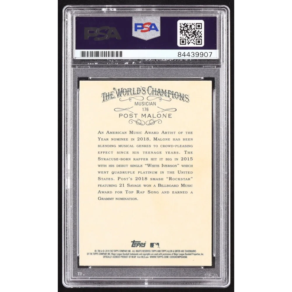Authentic Post Malone signed trading card with biography in PSA graded collectible